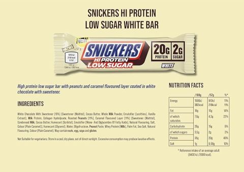 SNICKERS HIGH PROTEIN BAR LOW SUGAR WHITE 57Gx 12 Adet